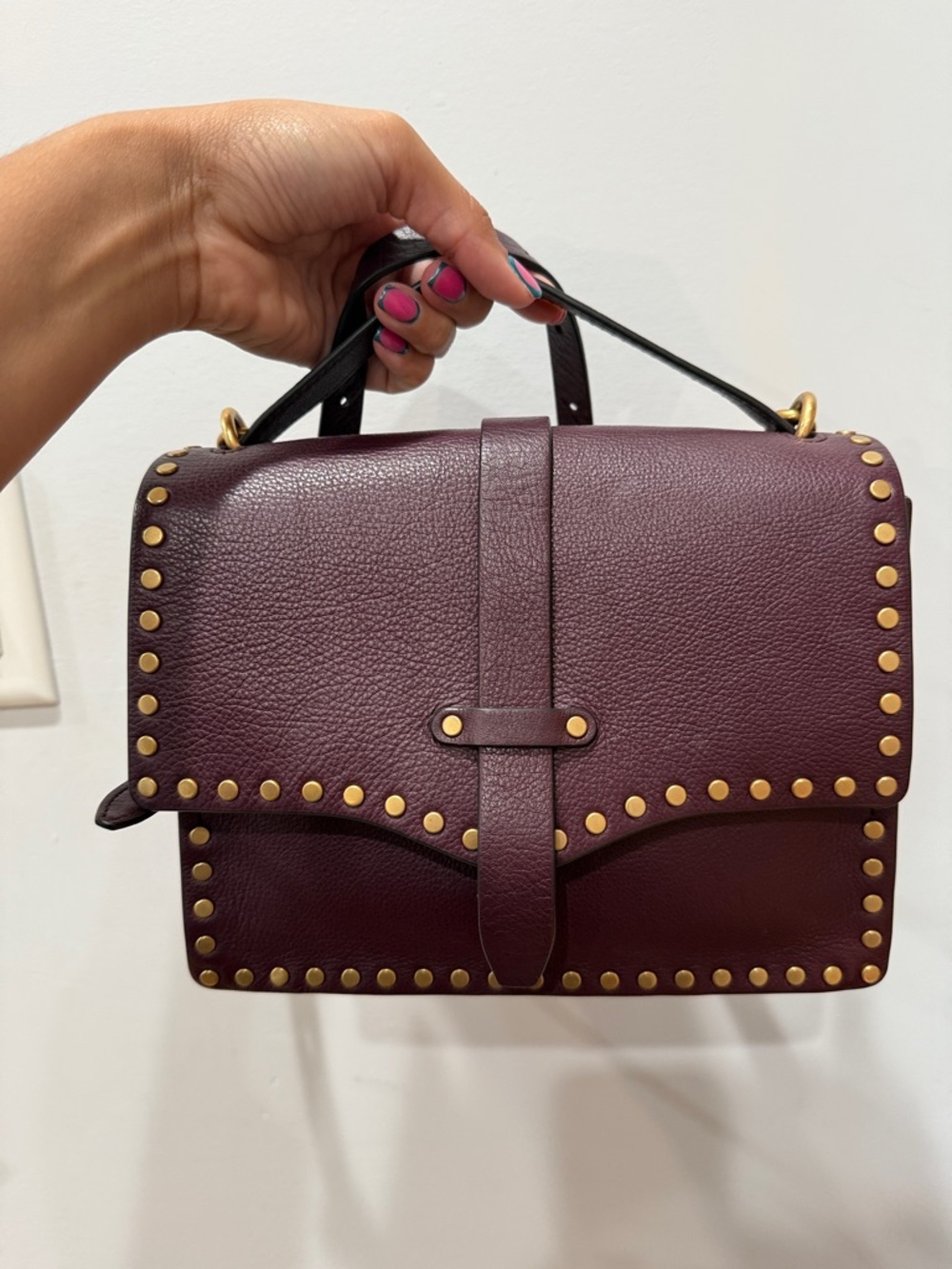 Rebecca Minkoff Burgundy Studded Top-Handle Satchel